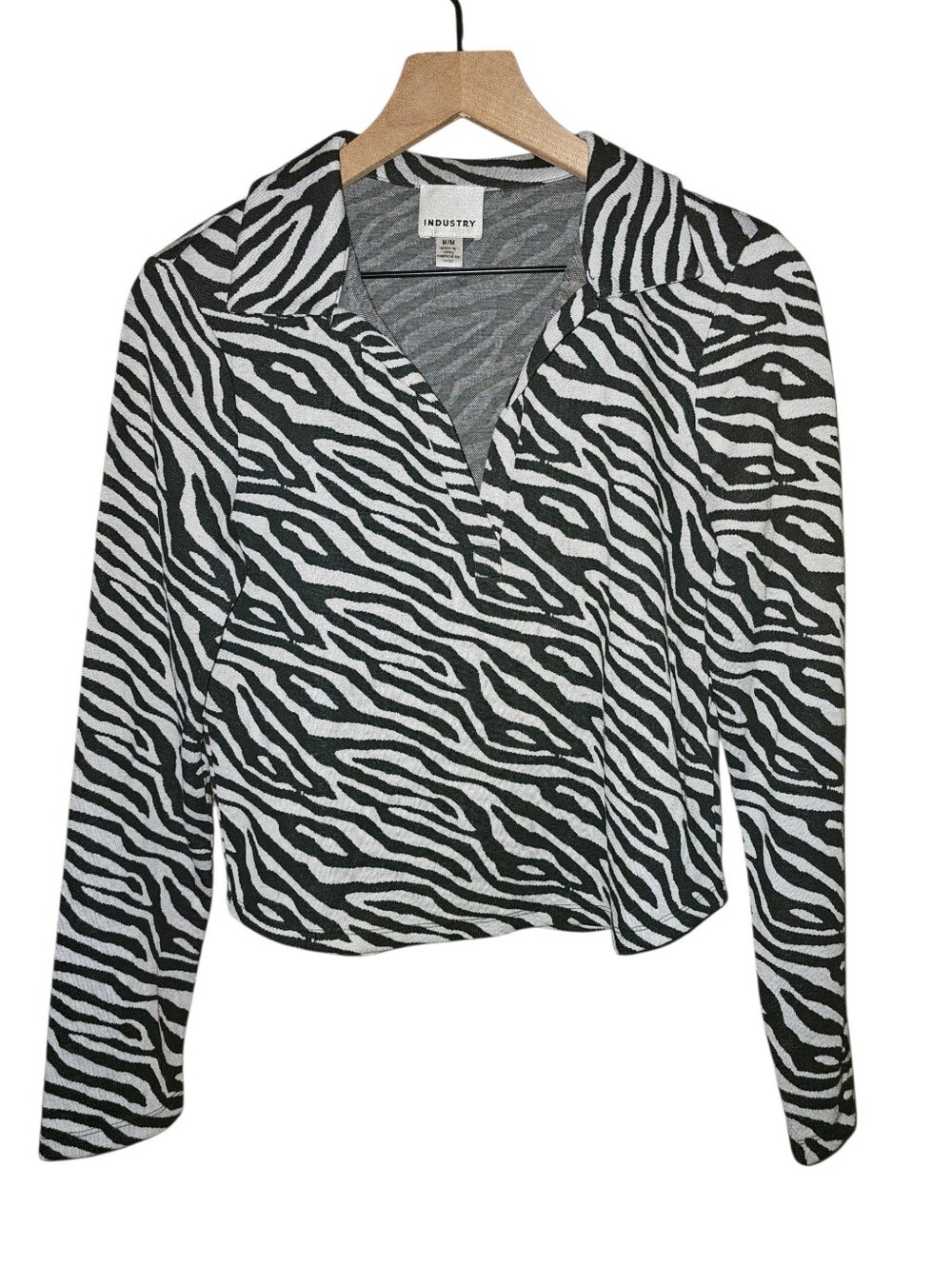 INDUSTRY Zebra Print Collared Pullover Soft Sweater - Medium
